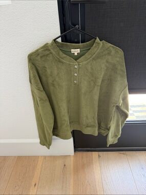 DONNI Olive Plush Henley Sweatshirt Size Large